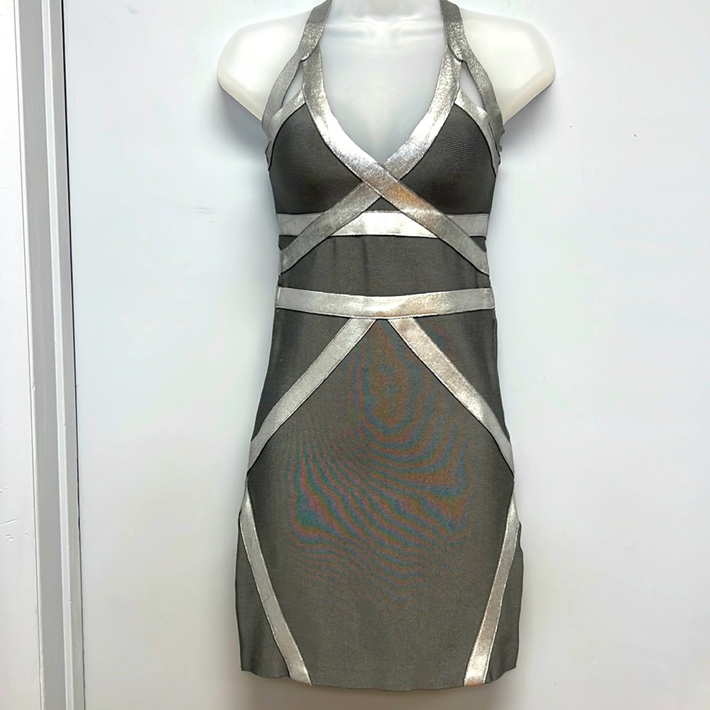Bebe Women’s Gray And Silver Bodycon Dress Xs